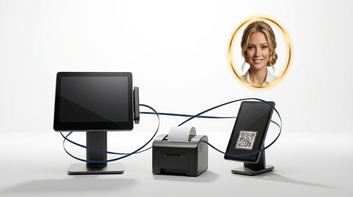 The till, the printer, the guest's phone and Maro: one system